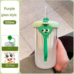 500ml Portable Glass Cup with Lid and Straw for Outdoor Sports Fitness Travel