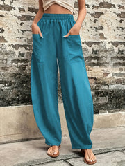 Elastic Waist Wide Leg Pants With Pockets Women's Clothing