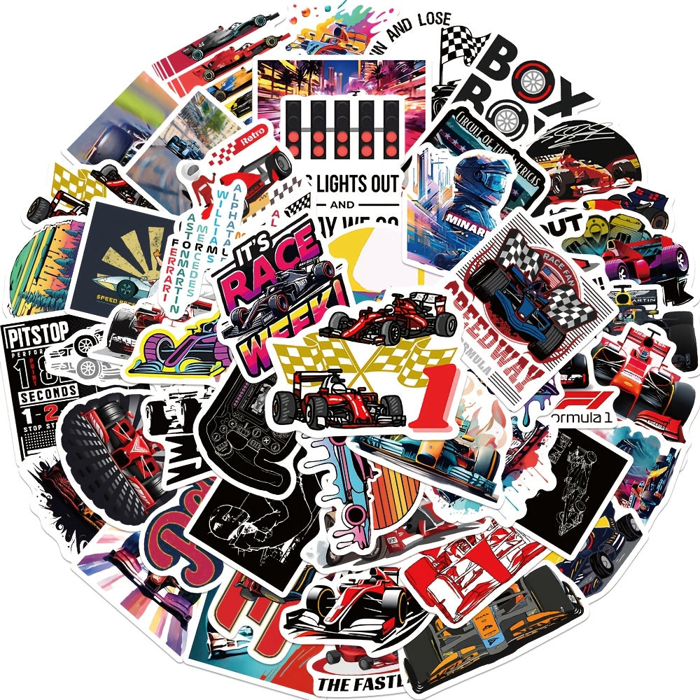 50pcs Racing Stickers Durable PVC Cartoon Designs for Cars Laptops Skateboards