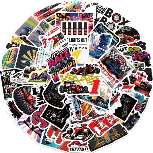 50pcs Racing Stickers Durable PVC Cartoon Designs for Cars Laptops Skateboards