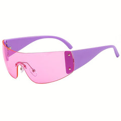 Y2K Rimless Sunglasses Solid Tinted Lens Stars Detail UV Blocking