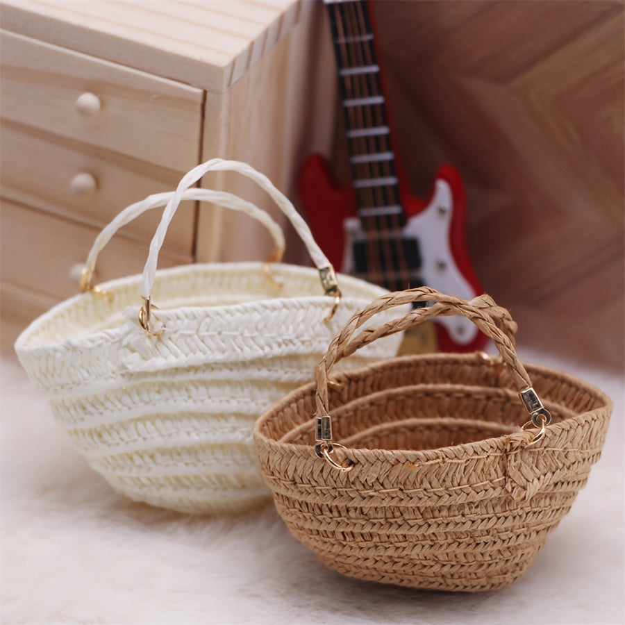 Mini Dollhouse Woven Handbag Model for Tiny House Decor