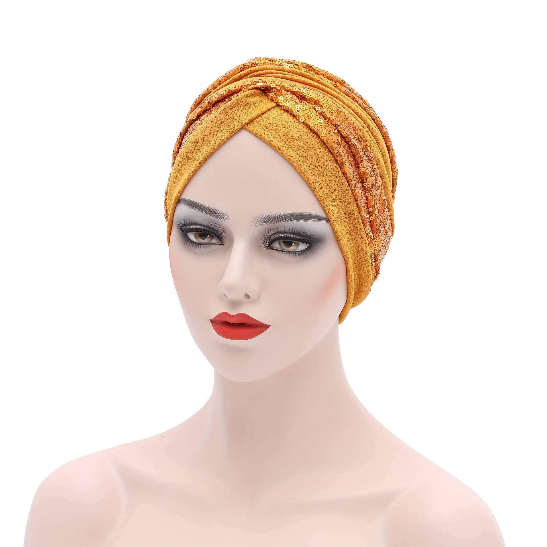 Sequin Turban Cap Solid Head Wrap Elastic Bonnet Beanie Chemo Hats