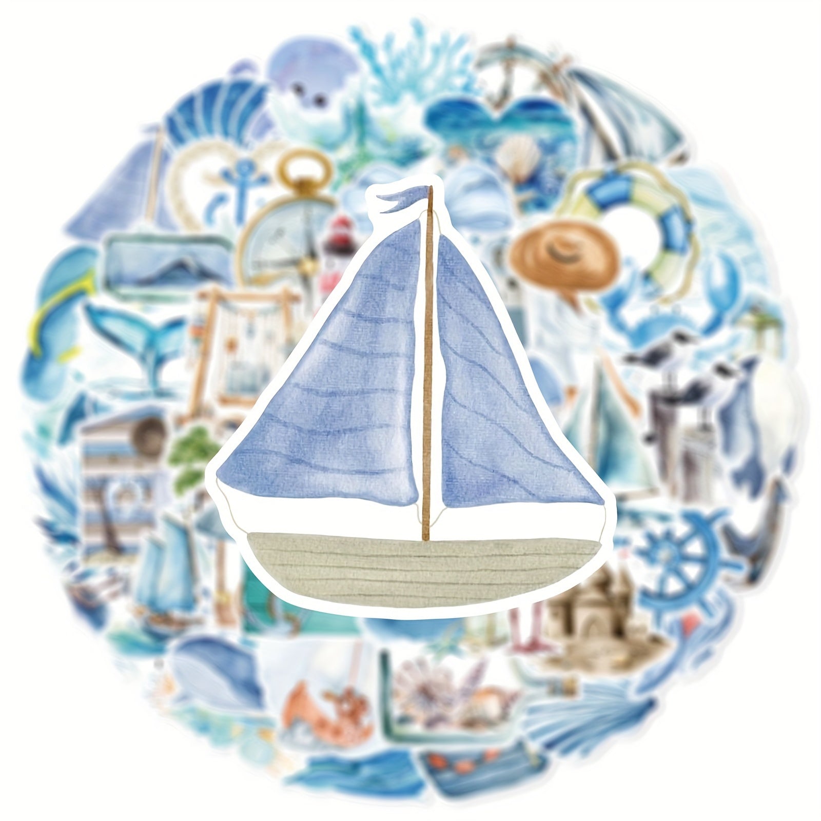 Marine & Sailing Vinyl Stickers Set 50 Pcs for Laptops, Bikes, Water Bottles