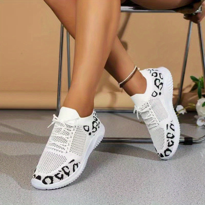 Leopard Print Lace Up Sneakers Lightweight Sports Shoes