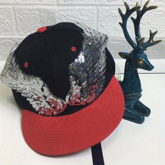 Sequined Wing Baseball Cap Hip Hop Flat Hat Men Women