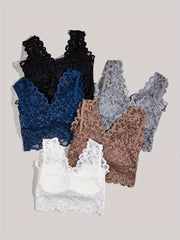 5pcs Lace Contrast Wireless Bras Wide Straps Bra Women's Lingerie