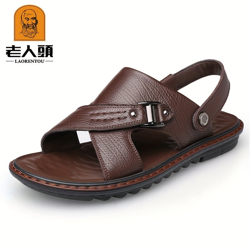 LAORENTOU Men's Leather Sandals Casual Non Slip Sandals