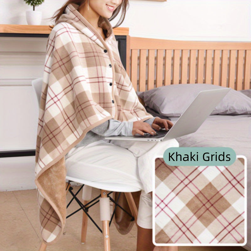 Multifunctional Shawl Blanket, Plaid Pattern Polar Fleece Wearable Blanket
