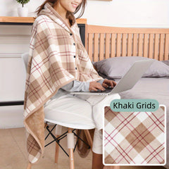 Multifunctional Shawl Blanket, Plaid Pattern Polar Fleece Wearable Blanket