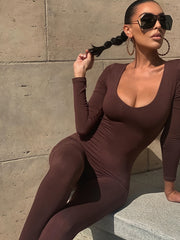 Solid Bodycon Long Sleeve Jumpsuit for Women