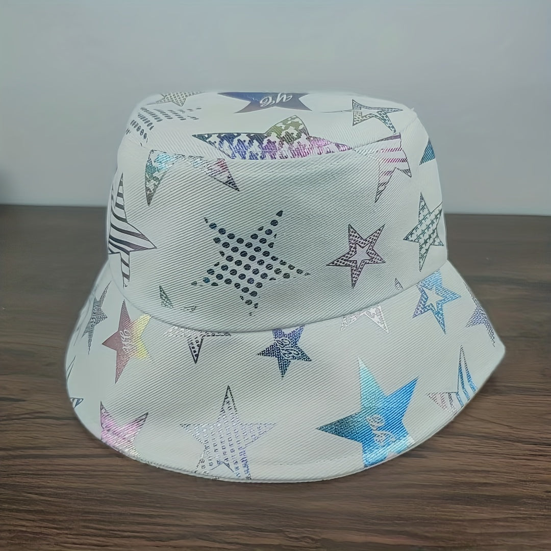 Star Print Bucket Hat Hip Hop Basin Hat Lightweight Foldable Fisherman Cap