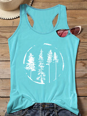 Tree Print Round Neck Vest Top Women's Plus