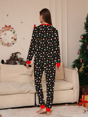 Cartoon Print Christmas Pajama Set Long Sleeve Top & Elastic Waistband