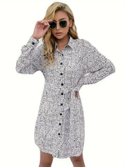 Button Front Long Sleeve Dress Women's Clothing