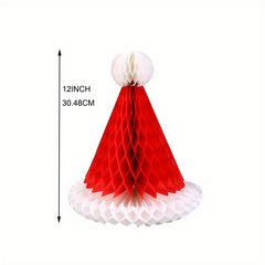 3pcs Honeycomb Santa Hats Xmas Decorations Centerpieces Hanging Ornaments