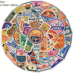 50pcs 70s Retro Vinyl Stickers for Laptops Water Bottles Computers