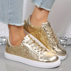 Glitter Reflective Faux Leather Skate Shoes Wear-Resistant Non Slip Sneakers