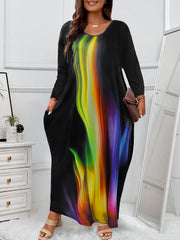 Women's Plus Ombre Long Sleeve Round Neck Maxi Dress
