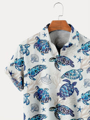 Hawaiian Style Turtle Print Men's Short Sleeve Shirt