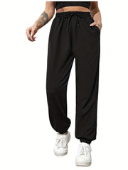 Women's Outdoor Running Casual Workout Pants Solid Loose Drawstring Athleisure