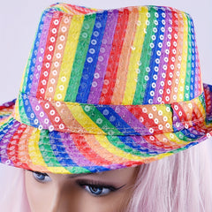 Rainbow Striped Fedora Cap Gay Pride Sequins Bright Party Cap Jazz Top Hats