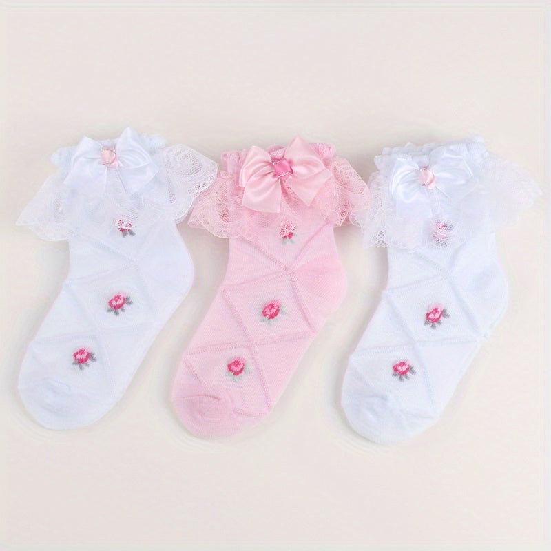 3 Pairs Girl Socks Bowknot Decoration Lace Princess Socks