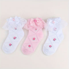 3 Pairs Girl Socks Bowknot Decoration Lace Princess Socks