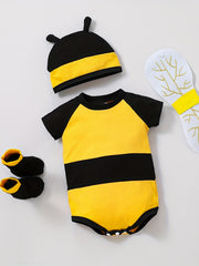 2pcs Baby Block Short Sleeve Onesie & Hat Bee Costume Set Clothes