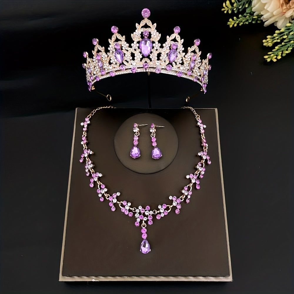 Bridal Crystal Crown Earrings Necklace Set Wedding Jewelry