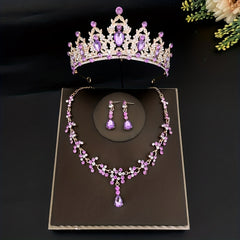 Bridal Crystal Crown Earrings Necklace Set Wedding Jewelry