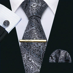 Barry Wang Black&White Floral Paisley Necktie Set