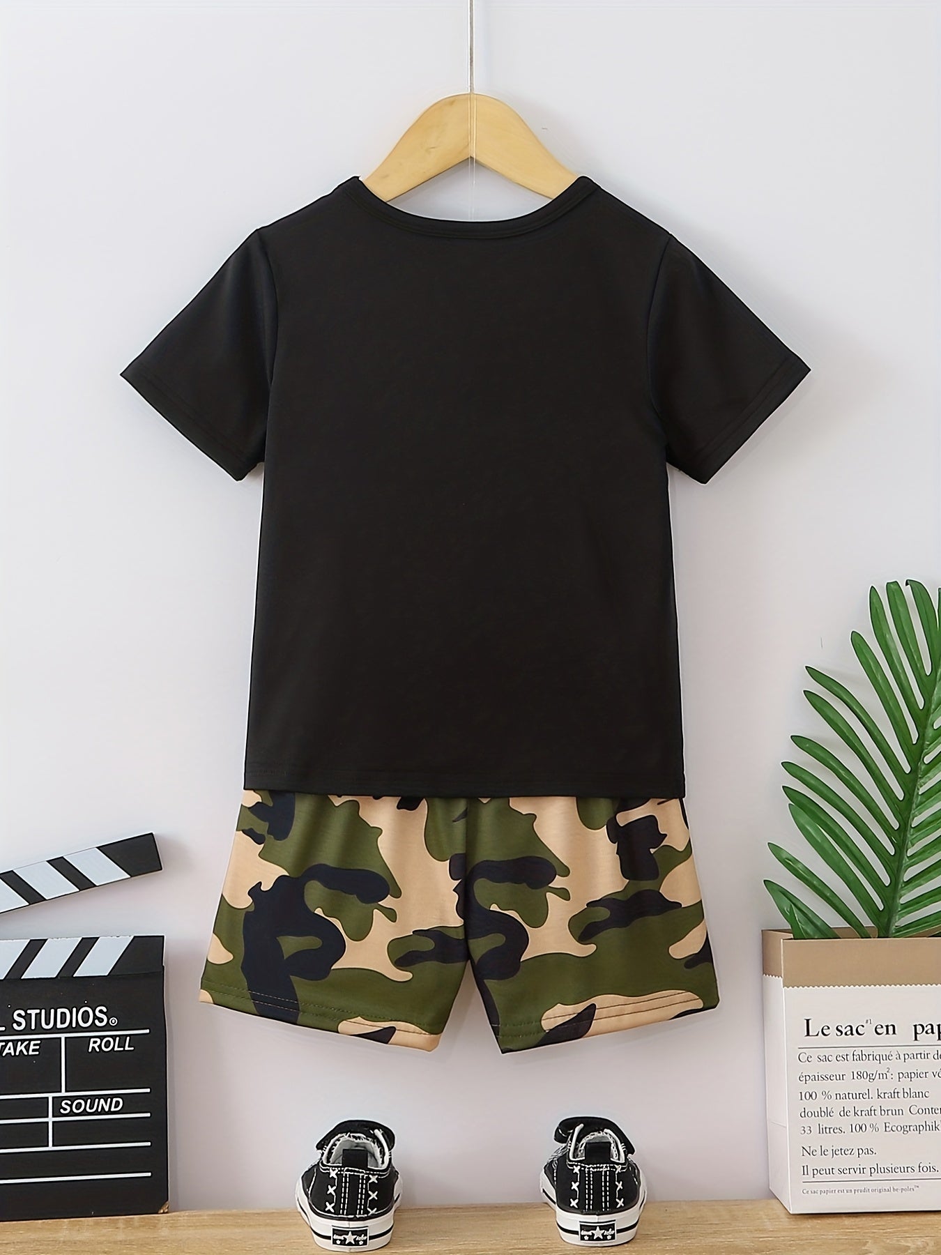 Boys Camo Outfit Short Sleeves Round Neck T shirt & Shorts Casual Summer Kids