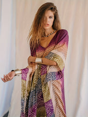 Boho Kimono Women's Plus Tribal Print Batwing Sleeve Split Maxi Cover