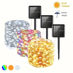 Outdoor Solar String Lights LED Fairy Garland 8 Mode Waterproof Copper Wire Lamp