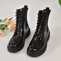 Women's Lace Up Combat Boots Round Toe Chunky Short Boots