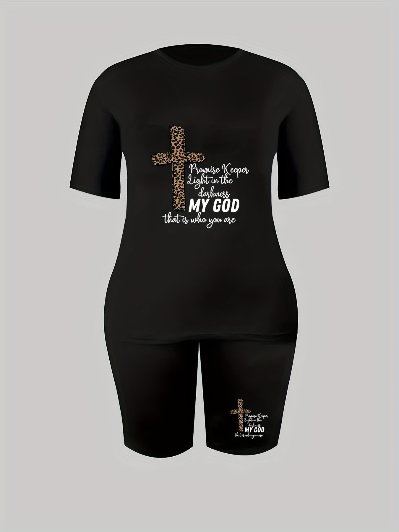 Leopard Cross & Slogan Print 2 Piece Set