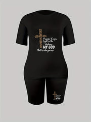 Leopard Cross & Slogan Print 2 Piece Set