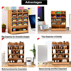 Wooden Desk Organizer Pen Holder Office Art Supplies Storage