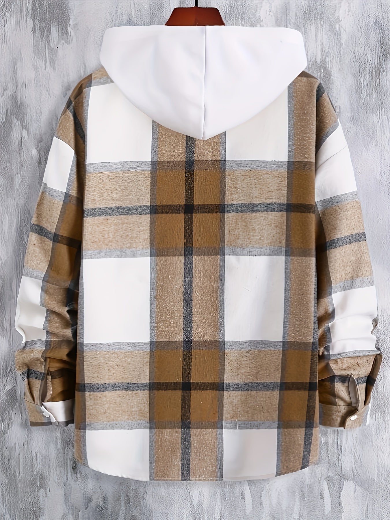 Plaid Button Up Hooded Shirt for Men