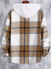 Plaid Button Up Hooded Shirt for Men