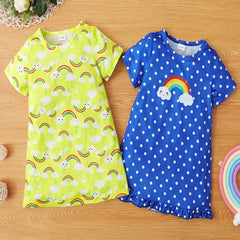 2pcs Baby Girls Rainbow Print Dress Set for Summer