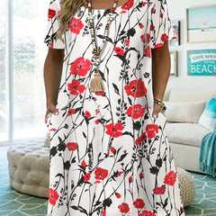 Women's Plus Floral Print Short Sleeve Dress With Pockets