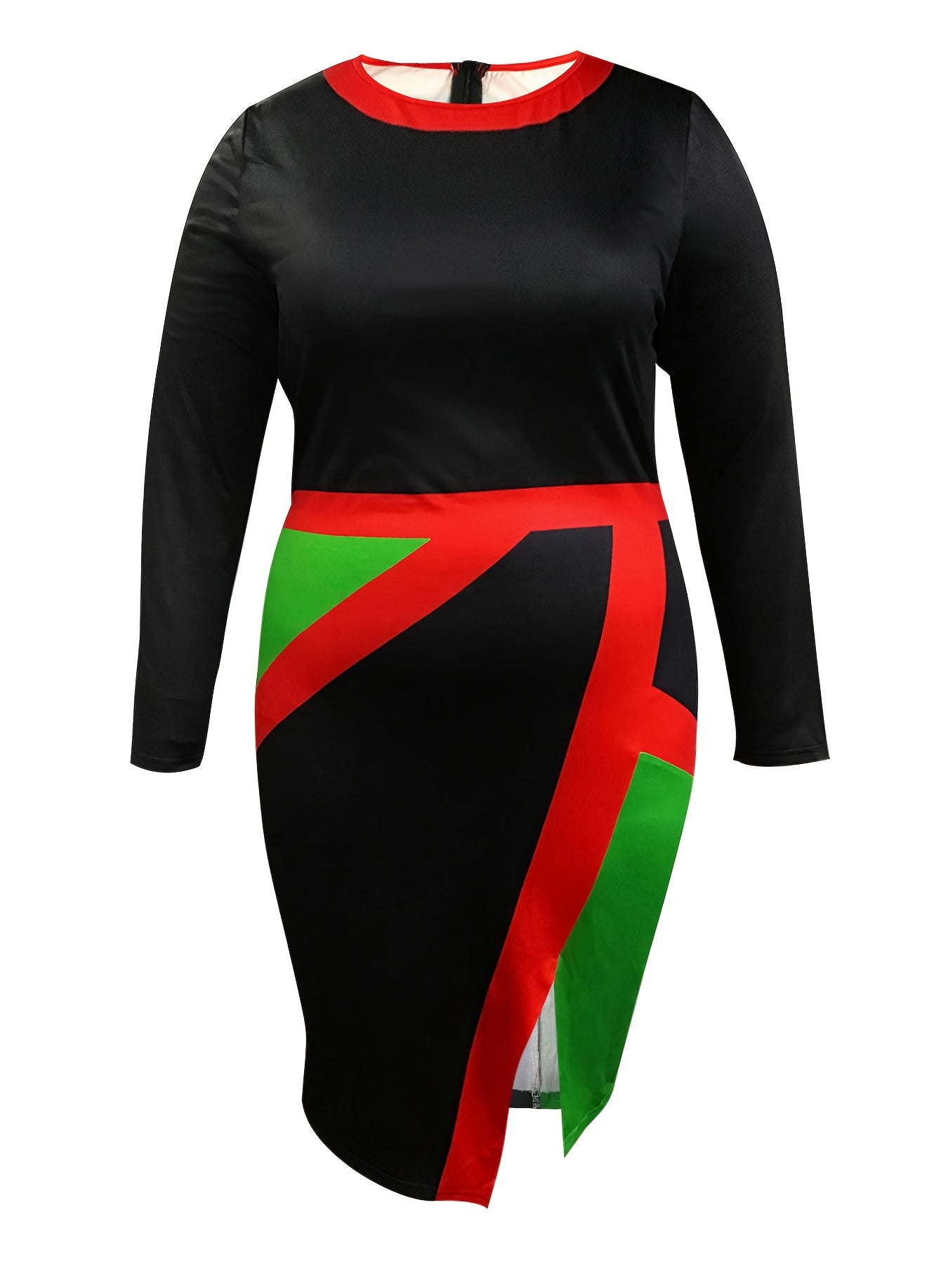 Colorblock Long Sleeve Bodycon Midi Dress