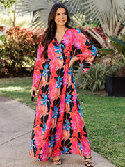 Women's Plus Floral Print Long Sleeve Maxi Dress