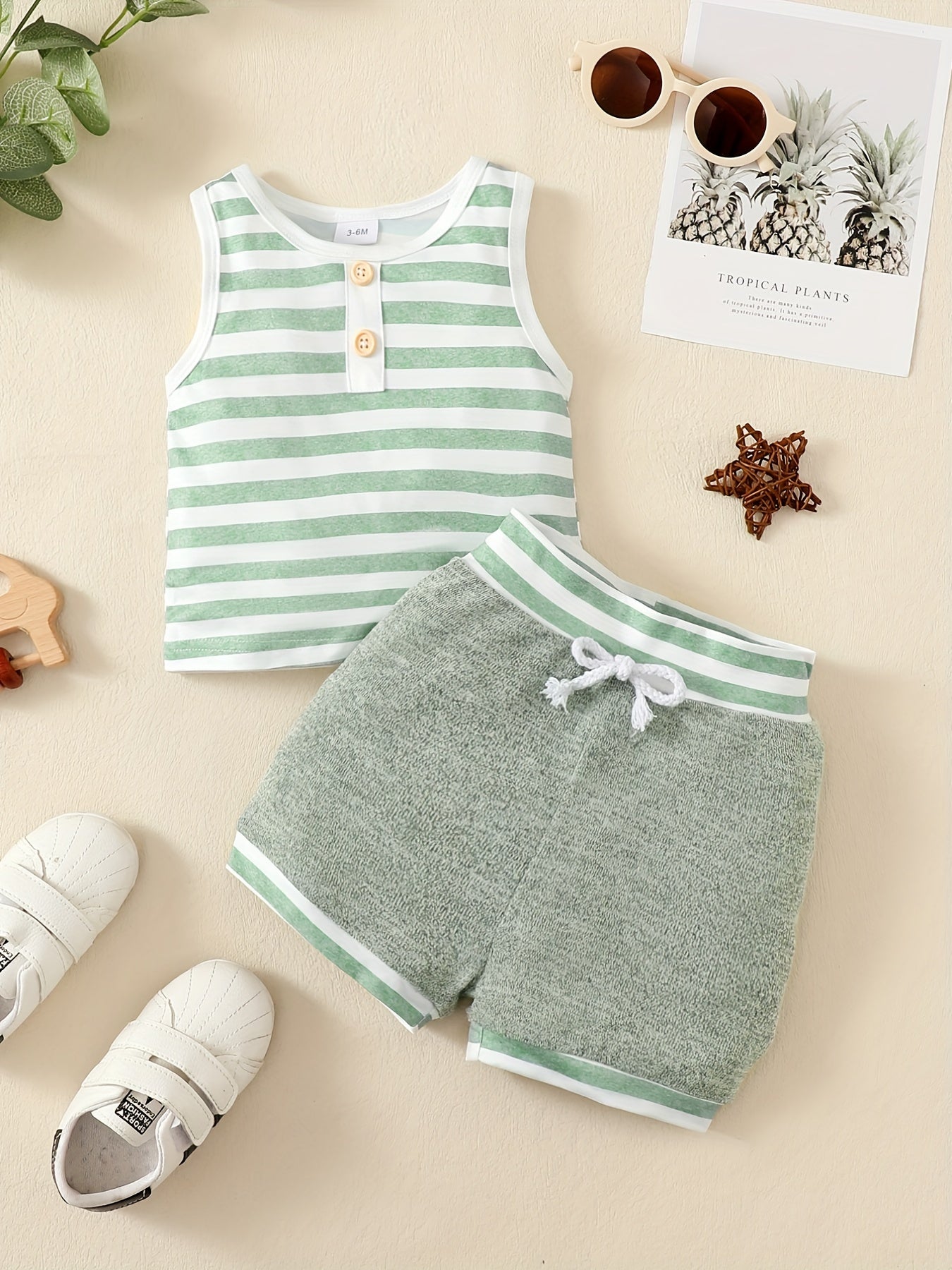 2pcs Baby Boys Striped Tank Top & Shorts Set for Summer