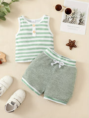 2pcs Baby Boys Striped Tank Top & Shorts Set for Summer