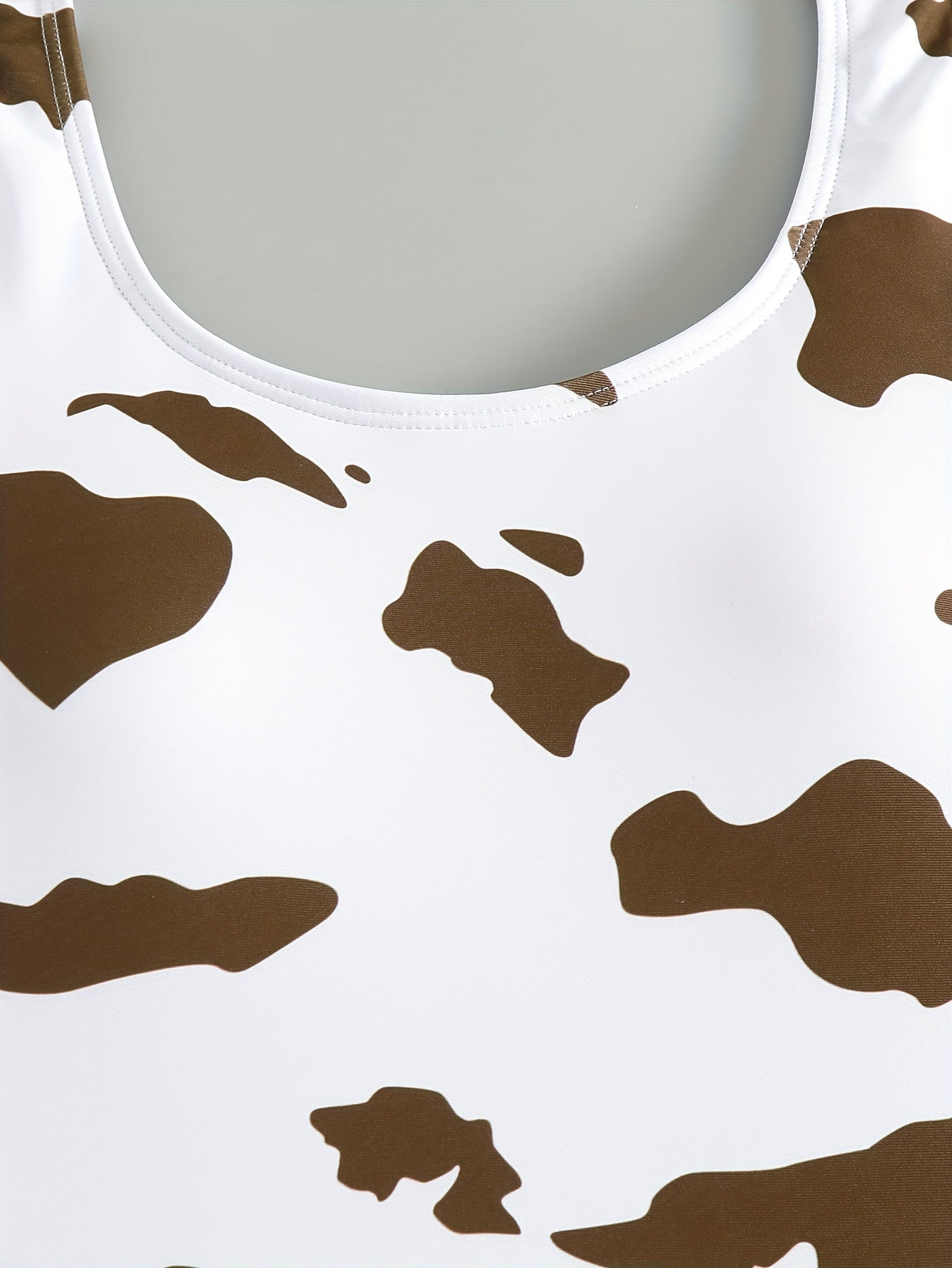 Cow Print Round Neck One Piece Swimsuit