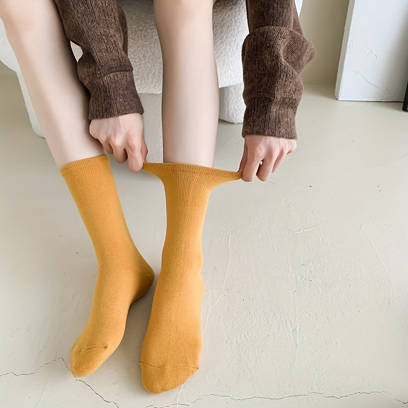 5 Pairs Women's Comfy Mid Tube Socks - Solid Color Breathable Stockings