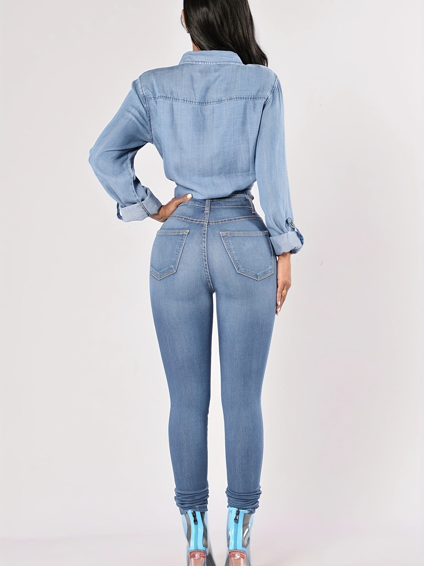 High Rise Skinny Jeans Slash Pocket Denim Pants